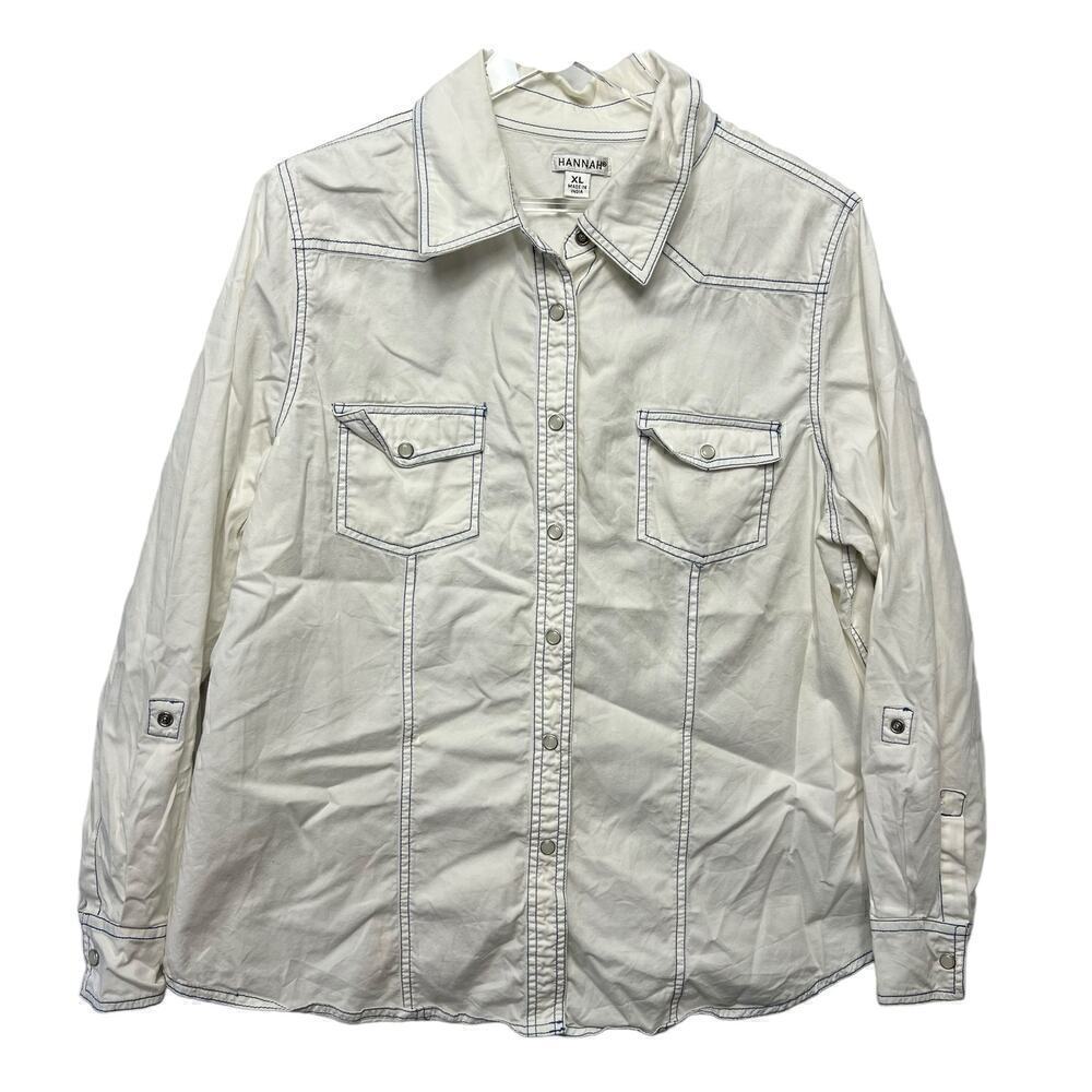 Hannah Women's Western Style Long Sleeve Shirt White XL